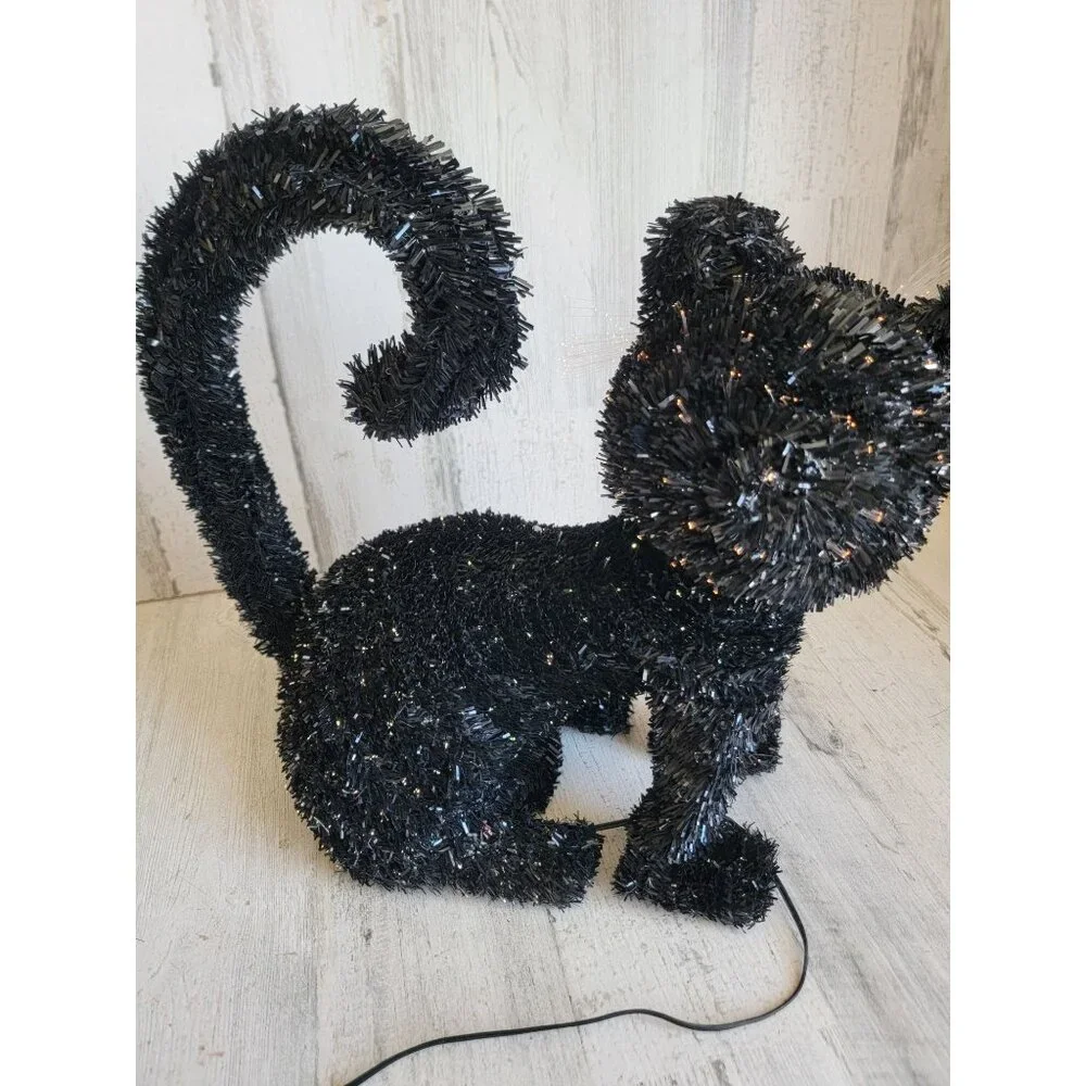 Fiber optic black‎ cat multi-color Halloween home decor